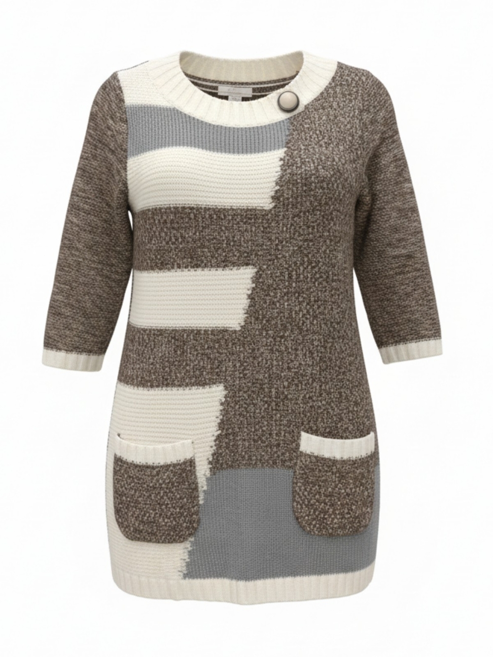 Style & Co. Brown, Cream & Gray Colorblock Knit Tunic Sweater